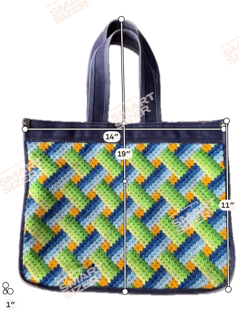 Handmade Needlepoint Zip-Off Denim Tote Bag | Vintage Style